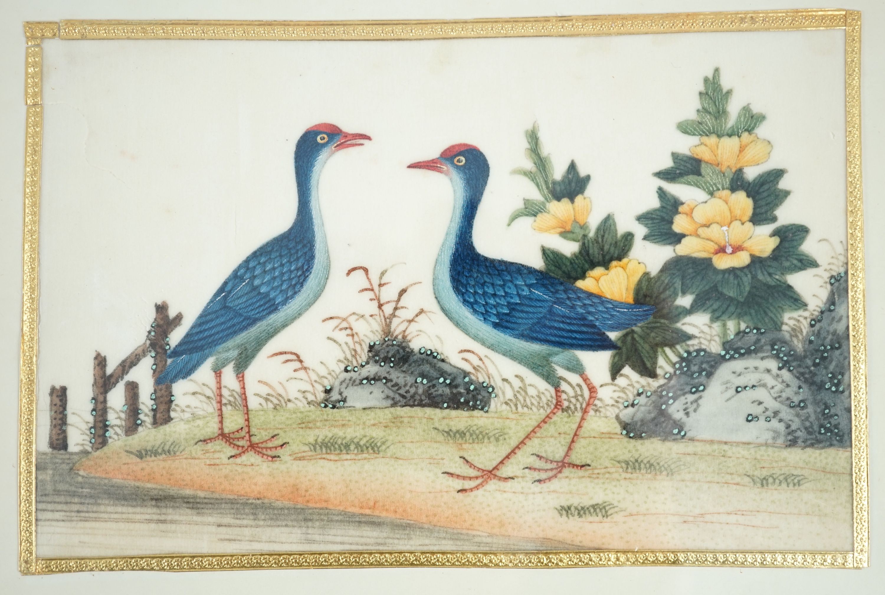 A set of 16 Chinese pith paintings of birds and flowers, mid 19th century, Largest Image 12cm x 18cm